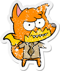 distressed sticker of a cartoon grinning fox