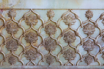 Marble stone carving decoration by masterful masons in a mosque in Shiraz, Iran