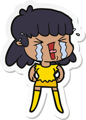 sticker of a cartoon woman crying
