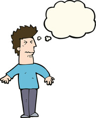 cartoon stressed man with thought bubble