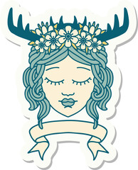 human druid character with banner sticker