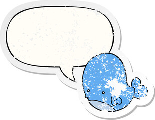 cartoon whale and speech bubble distressed sticker