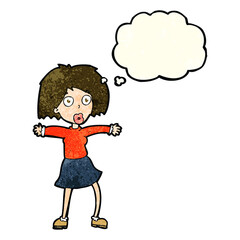 cartoon surprised woman with thought bubble