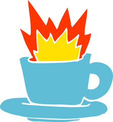flat color illustration cartoon cup of coffee