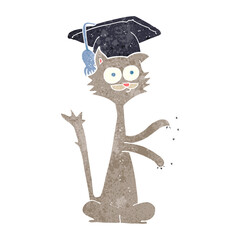 retro cartoon cat with graduation cap