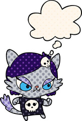 cartoon tough cat girl and thought bubble in comic book style
