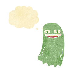 funny cartoon ghost with thought bubble