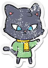 distressed sticker of a cute cartoon cat