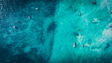 Aerial view of blue ocean waters close to Brighton, East Sussex, UK