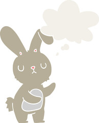 cute cartoon rabbit and thought bubble in retro style