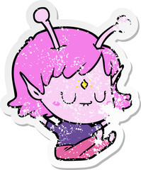 distressed sticker of a cartoon alien girl