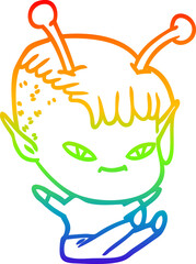 rainbow gradient line drawing cute cartoon alien girl