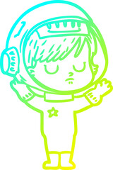 cold gradient line drawing cartoon astronaut woman