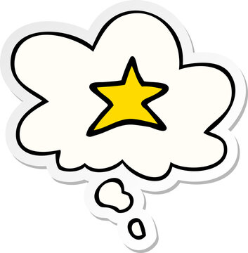 cartoon star symbol and thought bubble as a printed sticker