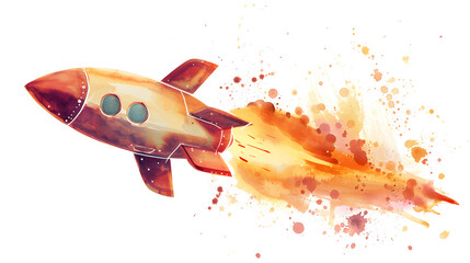 rocket in watercolor isolated against transparent background