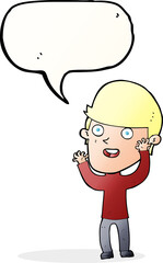 cartoon happy man with speech bubble