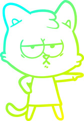 cold gradient line drawing bored cartoon cat pointing