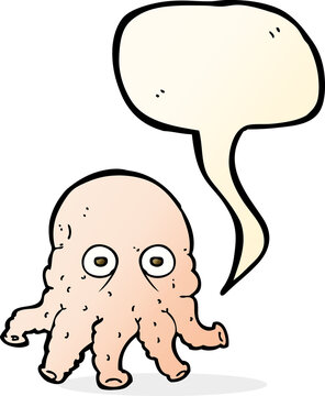 cartoon alien squid face with speech bubble