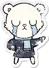 distressed sticker of a crying polar bear cartoon
