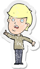 retro distressed sticker of a cartoon man asking question