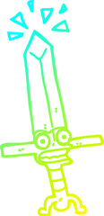 cold gradient line drawing cartoon magic sword