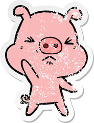 distressed sticker of a cartoon angry pig