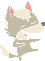 flat color style cartoon wolf laughing
