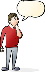 cartoon curious man with speech bubble