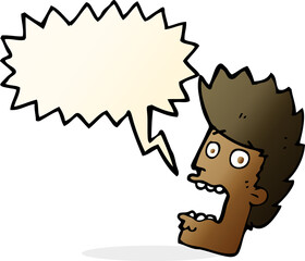 cartoon terrified man with speech bubble