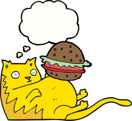 thought bubble cartoon fat cat with burger