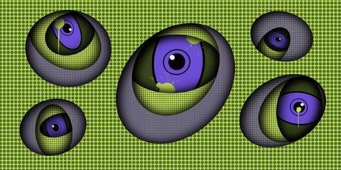 Funny purple green eyes template design, paper cut style background, artistic wallpaper, grunge, noise