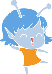 flat color style cartoon alien girl laughing