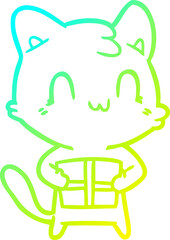 cold gradient line drawing cartoon happy cat