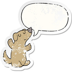 cartoon dog and speech bubble distressed sticker