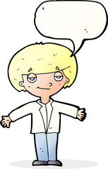 cartoon smug boy with speech bubble