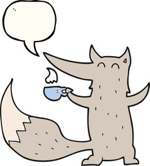 speech bubble cartoon wolf with coffee cup