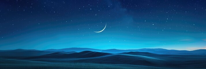 Fototapeta premium Moonlit night and hilly landscape