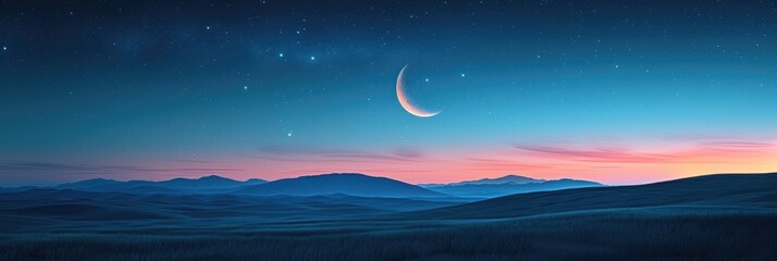 Moonlit night and hilly landscape
