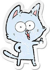 distressed sticker of a funny cartoon cat