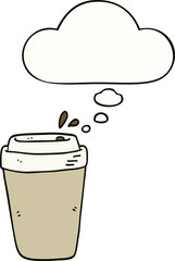 cartoon coffee cup and thought bubble