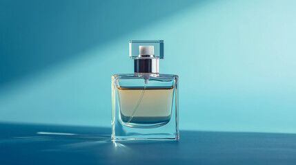 Modern fragrance bottle with a minimalist design and soft lighting.