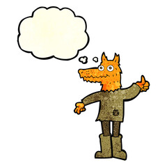 cartoon fox man with thought bubble