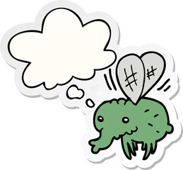 cartoon fly and thought bubble as a printed sticker