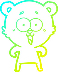 cold gradient line drawing laughing teddy  bear cartoon