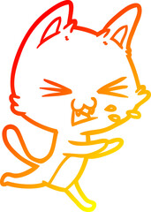 warm gradient line drawing cartoon cat hissing