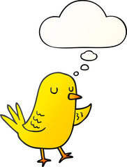 cartoon bird and thought bubble in smooth gradient style