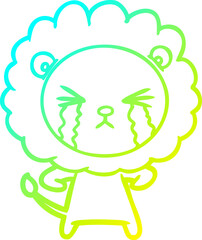 cold gradient line drawing cartoon crying lion