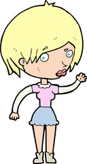 cartoon waving woman