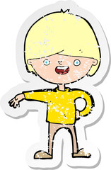 retro distressed sticker of a cartoon happy man