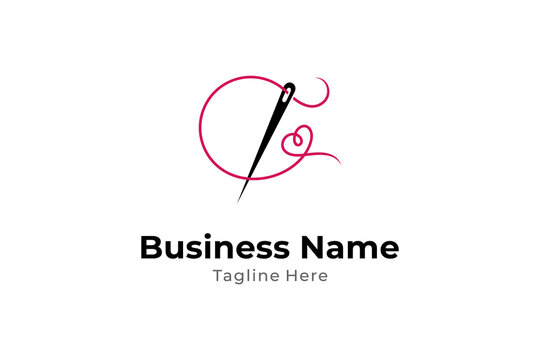 sewing needle logo with love thread combination in flat design style